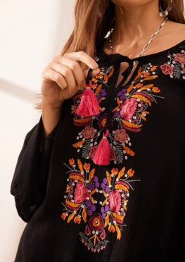 Embroided Blouse On Front And Sleeves