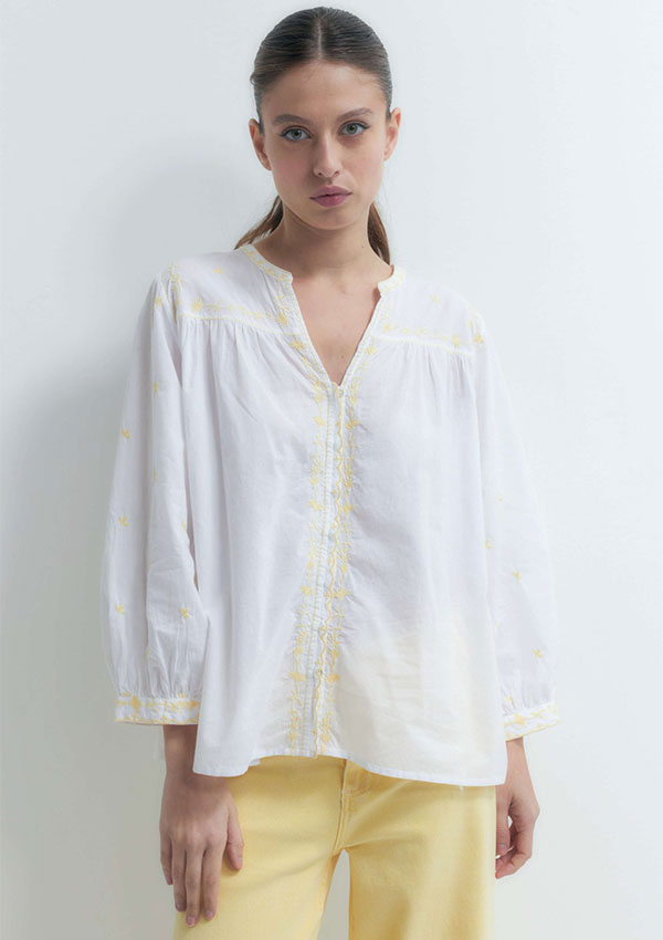 Boho blouse with white embroidery