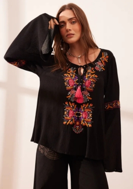 Embroided Blouse On Front And Sleeves